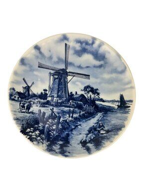 Delft Blauw Hand Decorated Made in Holland Blue Windmill Plate 10.75"